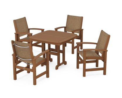 POLYWOOD® Coastal 5-Piece Dining Set in Teak / Burlap Sling