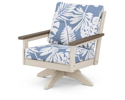 POLYWOOD® Vineyard Deep Seating Swivel Chair in Sand / Kona / Leaf Sky Blue