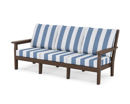 POLYWOOD® Chippendale Deep Seating Sofa in Mahogany / Cabana Stripe Sky Blue
