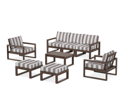 POLYWOOD® EDGE Sectional 8-Piece Lounge Sofa Set in Mahogany / Cabana Stripe Grey Mist