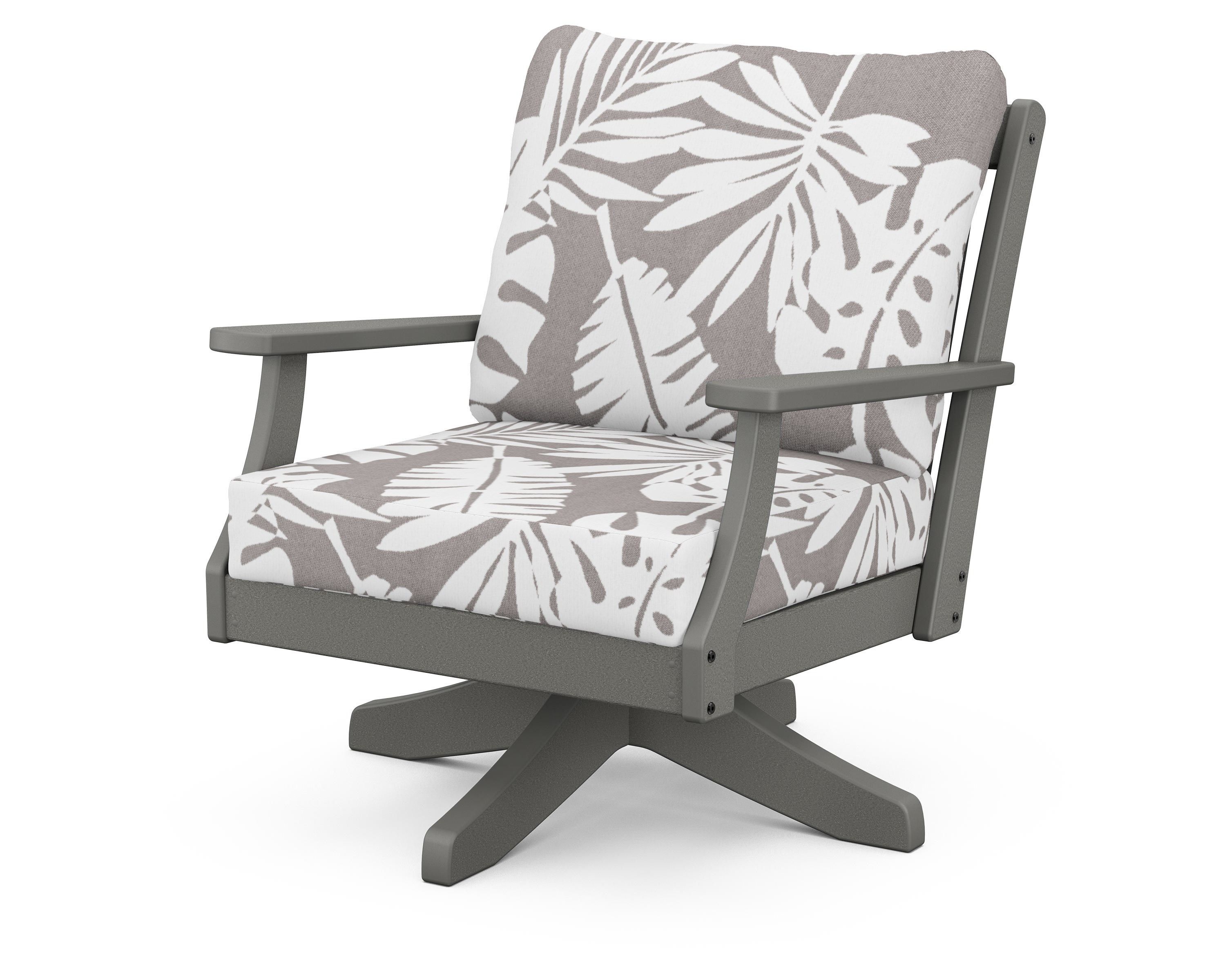 POLYWOOD® Braxton Deep Seating Swivel Chair in Slate Grey / Leaf Grey Mist