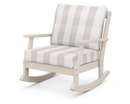 POLYWOOD® Braxton Deep Seating Rocking Chair in Sand / Buffalo Plaid Dune Burlap