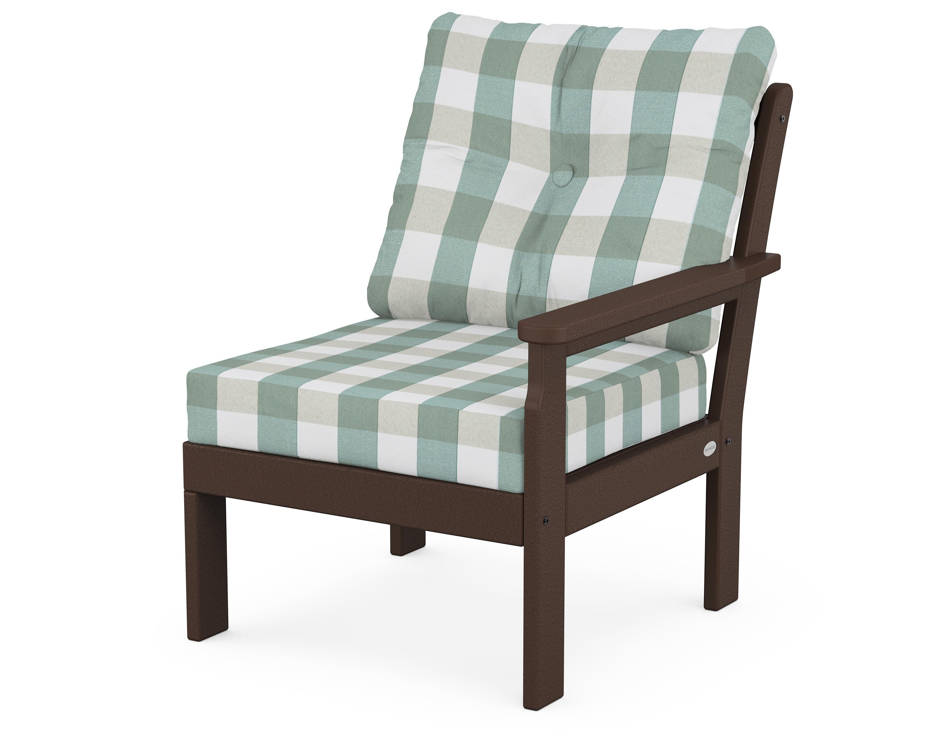 POLYWOOD® Vineyard Modular Right Arm Chair in Mahogany / Buffalo Plaid Glacier Spa
