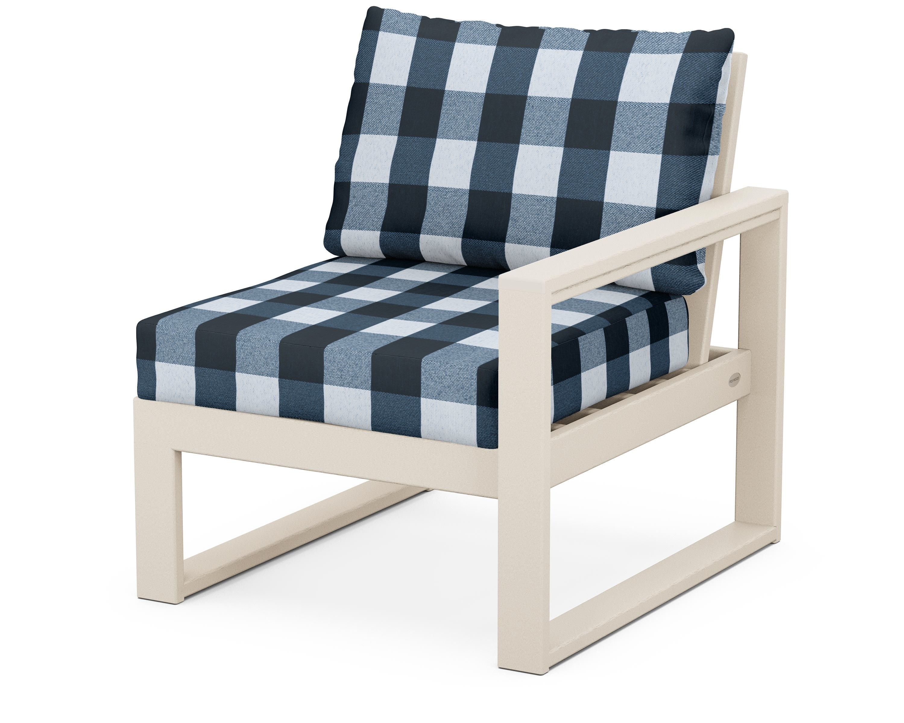 POLYWOOD® EDGE Modular Right Arm Chair in Sand / Buffalo Plaid Marine Indigo