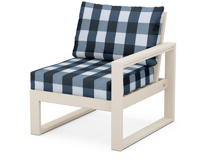 POLYWOOD® EDGE Modular Right Arm Chair in Sand / Buffalo Plaid Marine Indigo