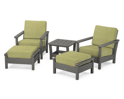 POLYWOOD® Harbour 5-Piece Deep Seating Chair Set in Slate Grey / Chartreuse Boucle