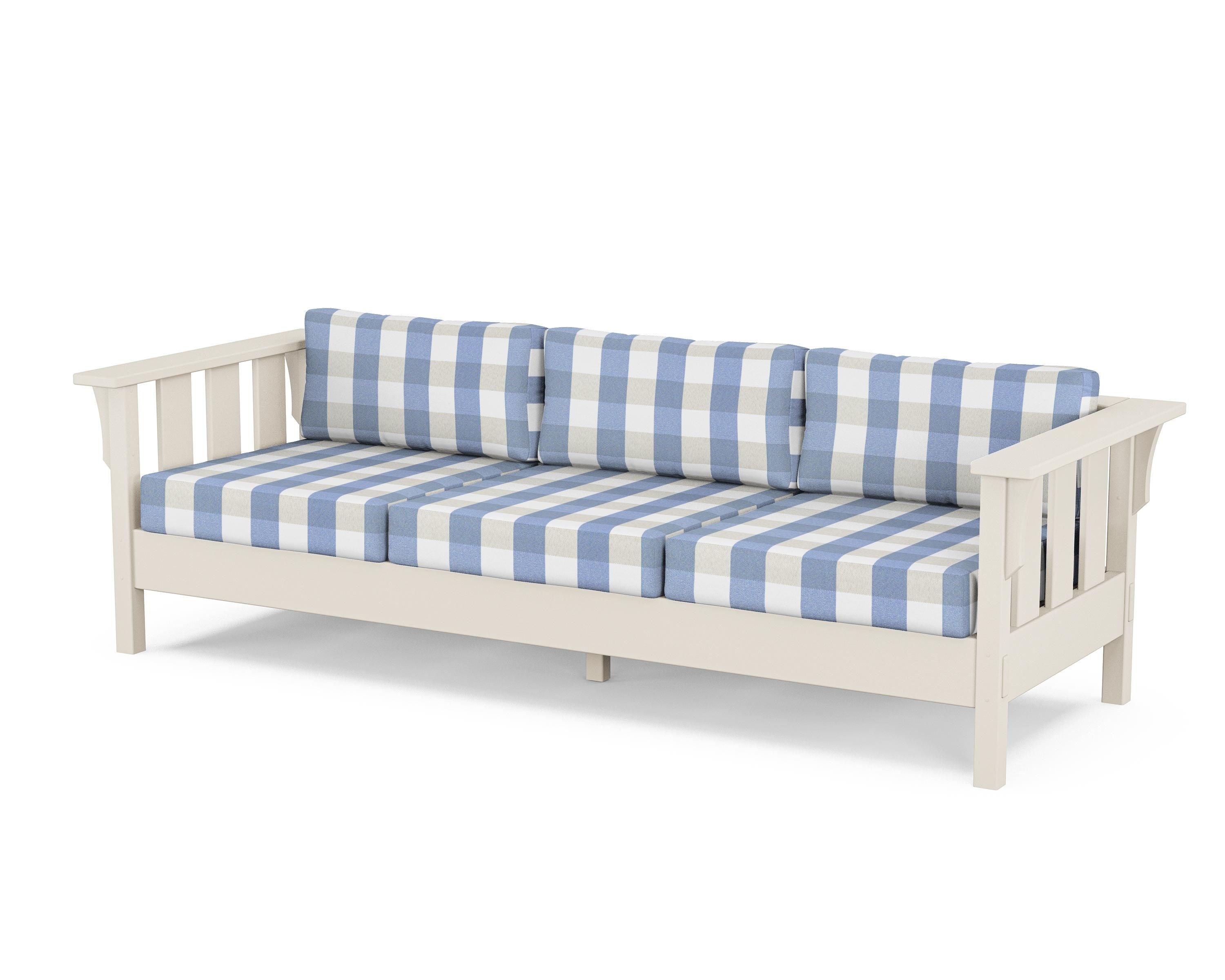 Martha Stewart by POLYWOOD® Acadia Deep Seating Sofa in Sand / Buffalo Plaid Sky Blue