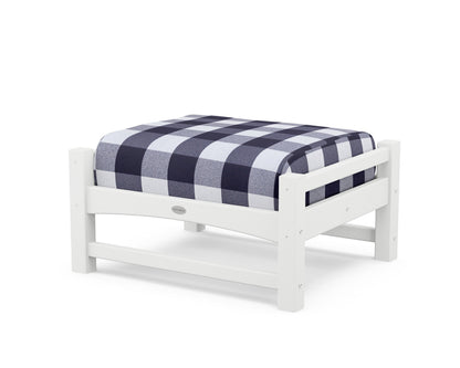 POLYWOOD® Club Ottoman in White / Buffalo Plaid Navy
