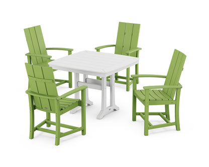 POLYWOOD® Modern Adirondack 5-Piece Dining Set with Trestle Legs in Lime / White