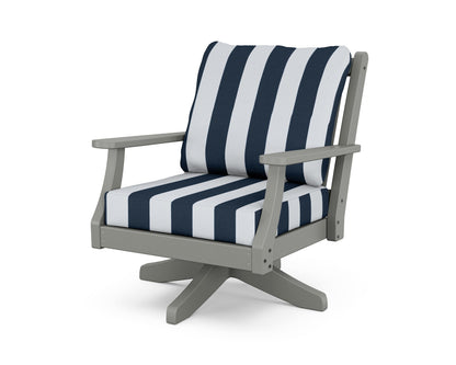 Country Living Wovendale Deep Seating Swivel Chair in Slate Grey / Cabana Stripe Marine Indigo