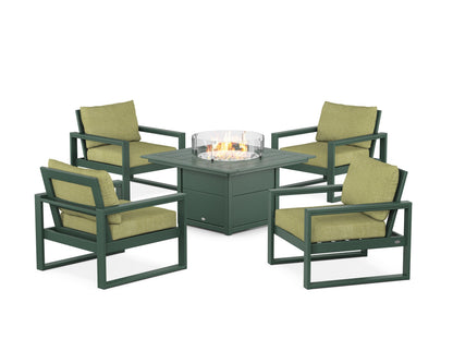 POLYWOOD® EDGE Sectional 5-Piece Deep Seating Set with Fire Pit Table in Green / Chartreuse Boucle