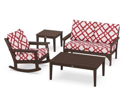 POLYWOOD® Vineyard 4-Piece Deep Seating Rocker Set in Mahogany / Trellis Crimson