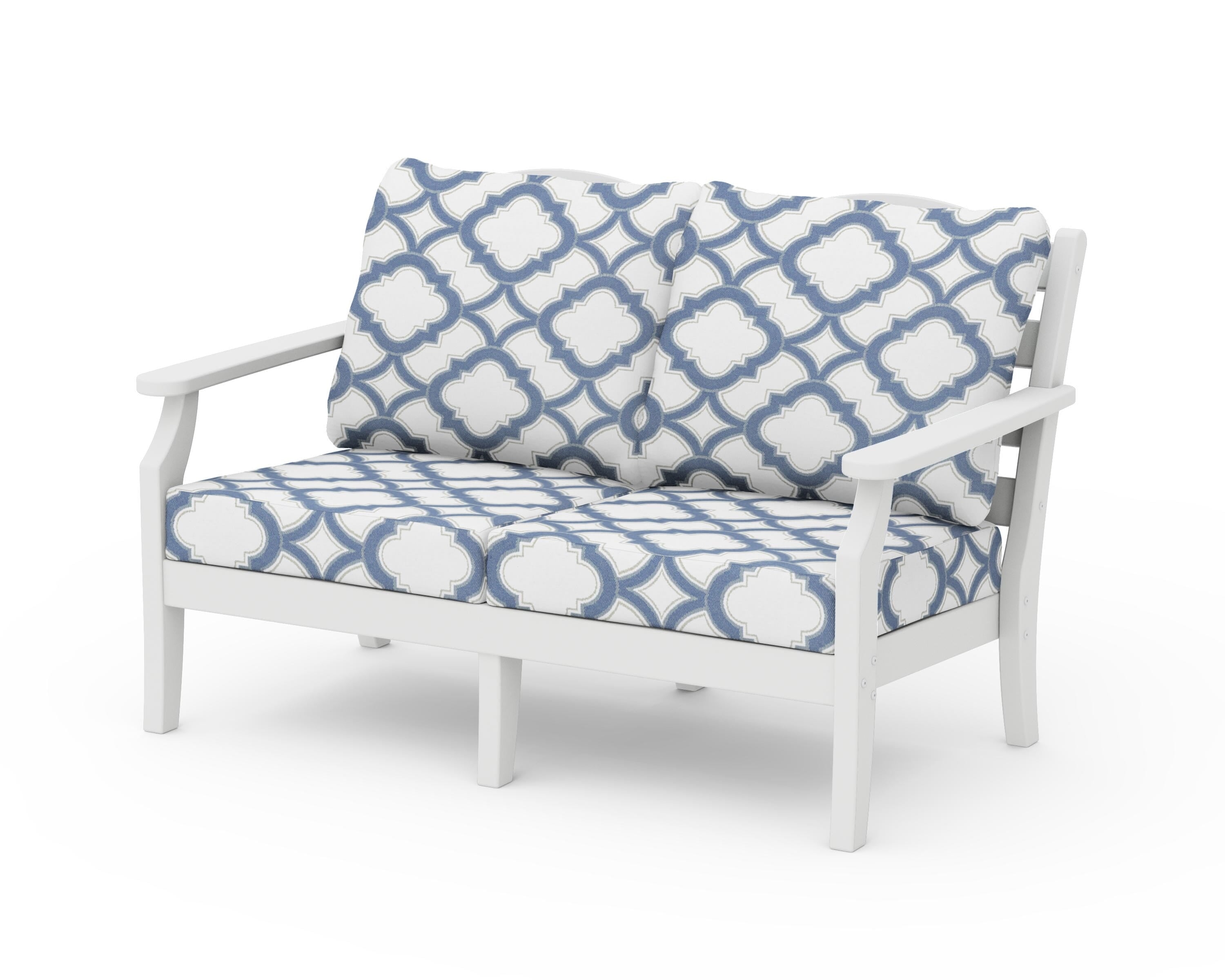 Draper James™ by  POLYWOOD® Savannah Deep Seating Loveseat in White / Trellis Sky Blue