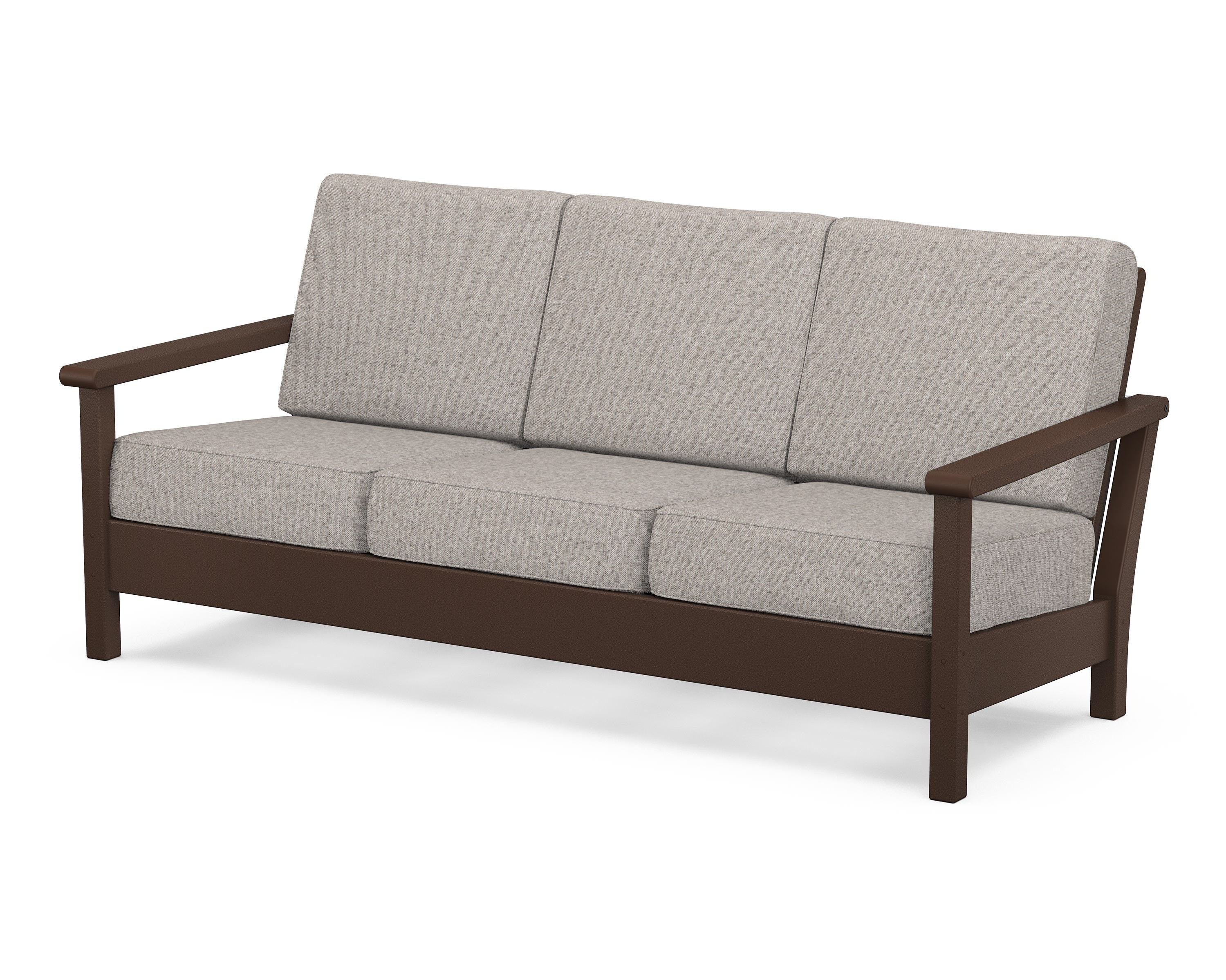POLYWOOD® Harbour Deep Seating Sofa in Mahogany / Weathered Tweed