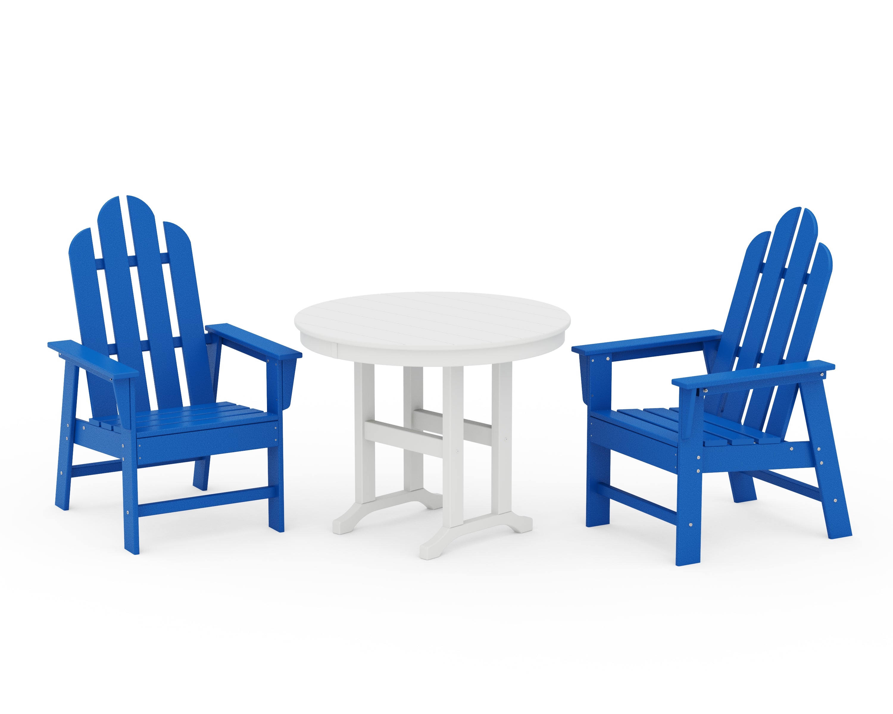 POLYWOOD® Long Island 3-Piece Round Dining Set in Pacific Blue / White