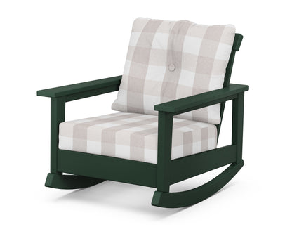POLYWOOD® Prescott Deep Seating Rocking Chair in Green / Buffalo Plaid Dune Burlap