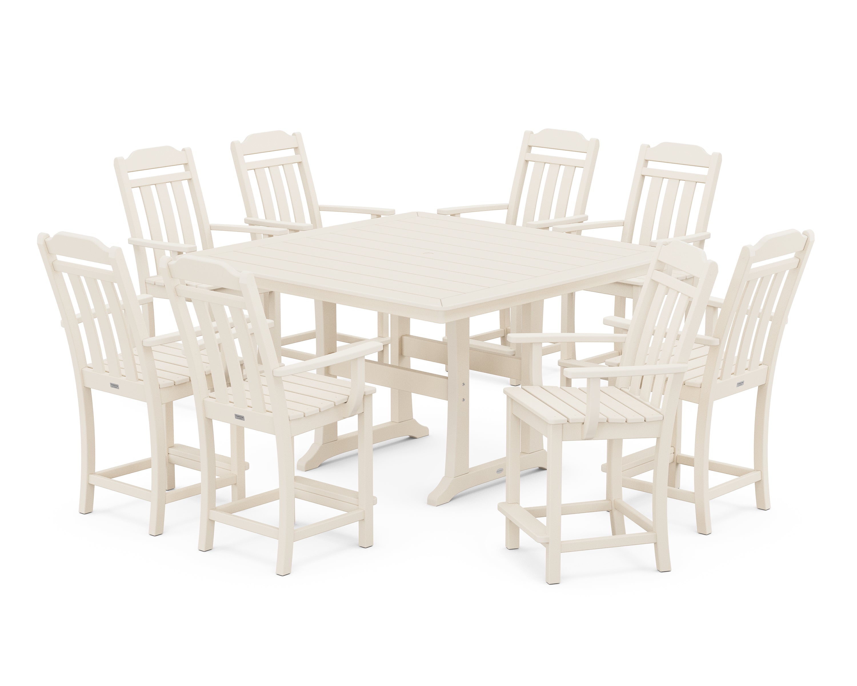 Country Living Cottage 9-Piece Square Counter Set with Trestle Legs in Sand