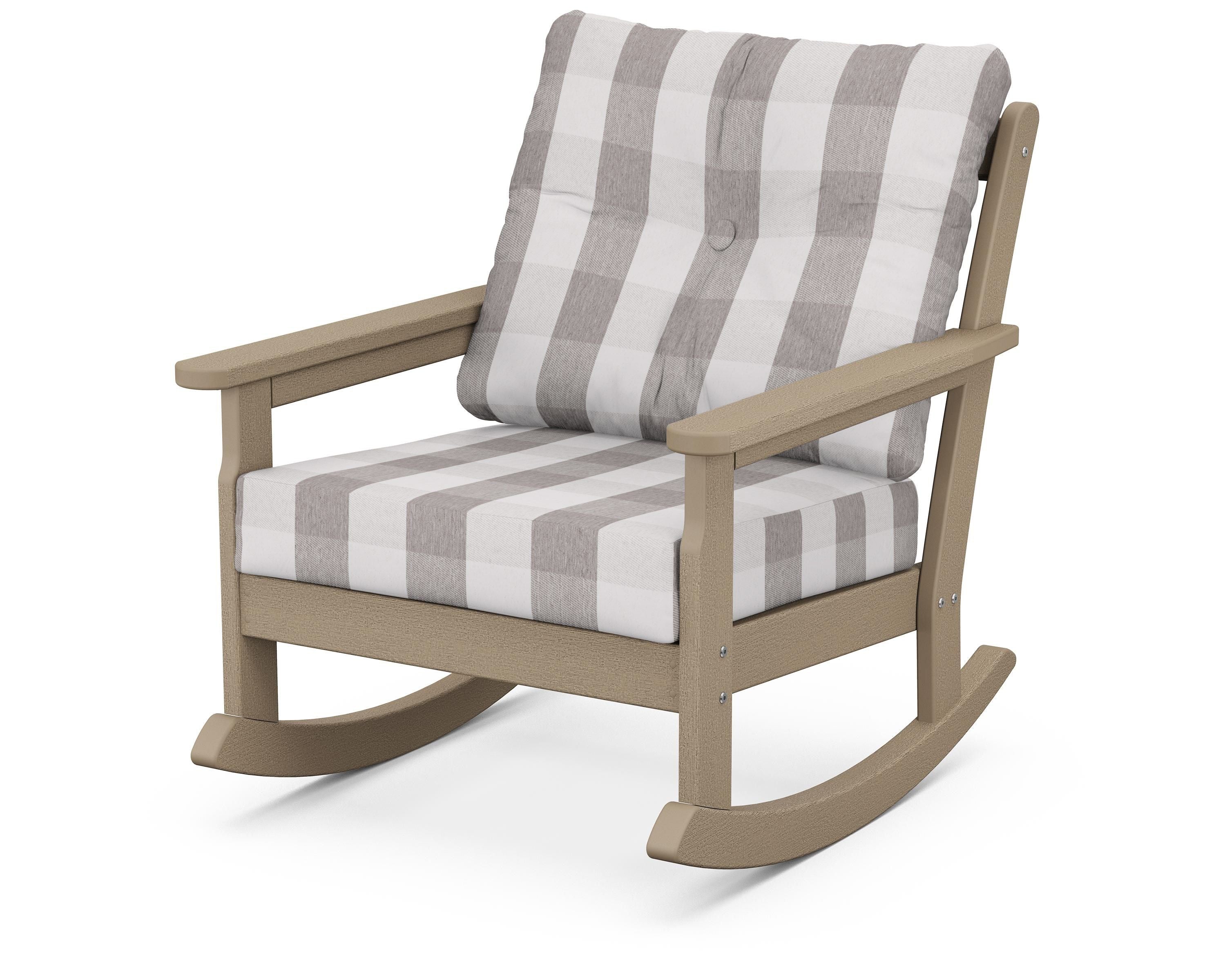 POLYWOOD® Vineyard Deep Seating Rocking Chair in Vintage Sahara / Buffalo Plaid Grey Mist