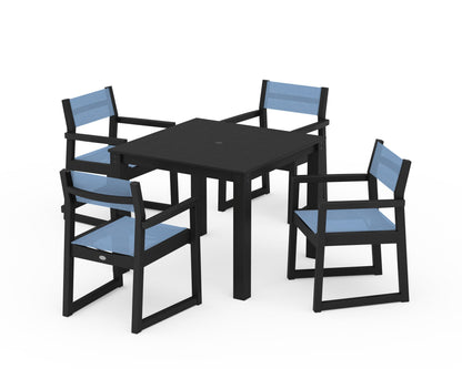 POLYWOOD® EDGE Sling Arm Chair 5-Piece Parsons Dining Set in Black / Poolside Sling