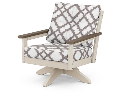 POLYWOOD® Vineyard Deep Seating Swivel Chair in Sand / Kona / Trellis Grey Mist