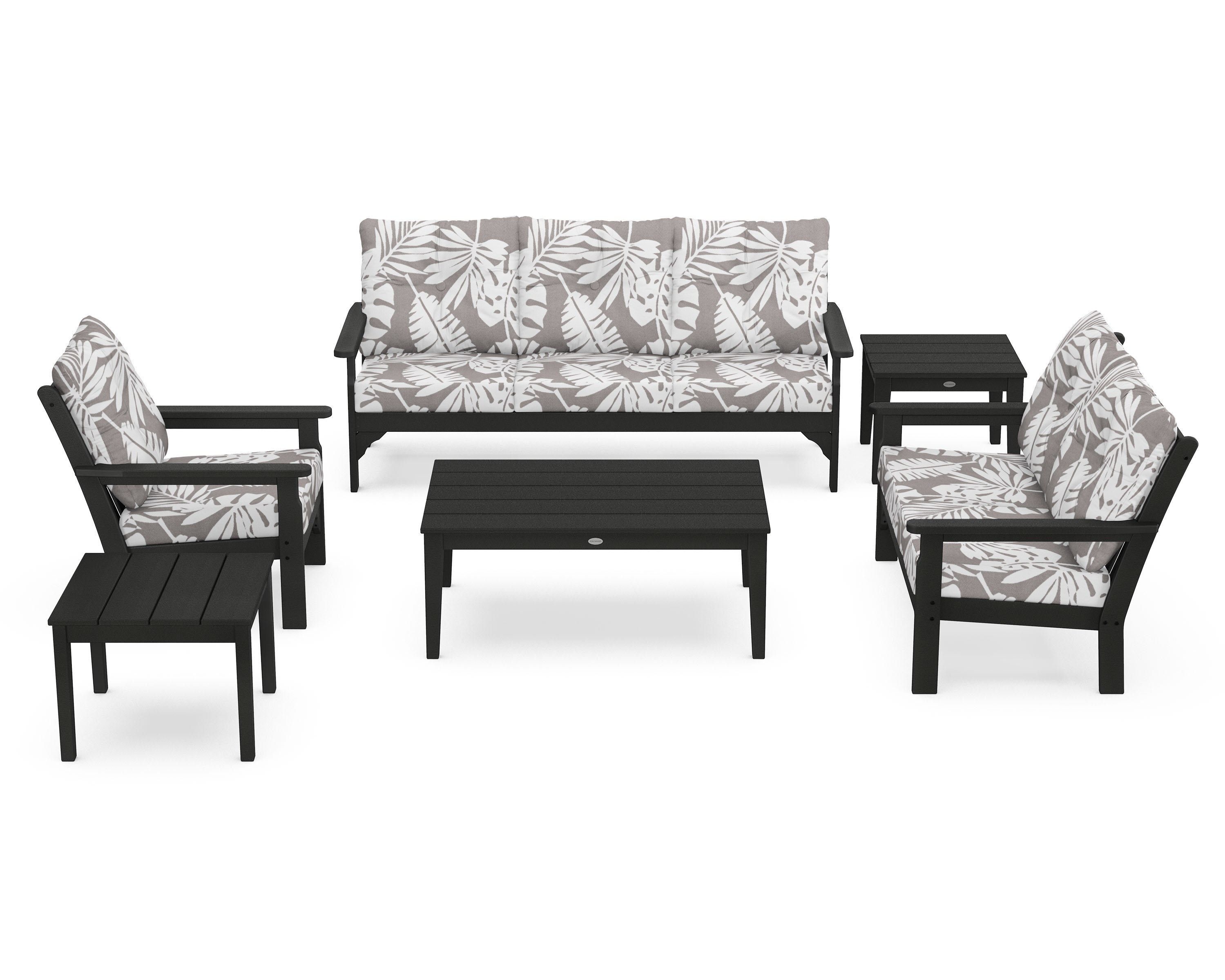POLYWOOD® Vineyard 6-Piece Deep Seating Set in Black / Leaf Grey Mist
