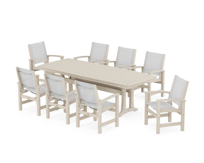 POLYWOOD® Coastal 9-Piece Dining Set with Trestle Legs in Sand / White Sling