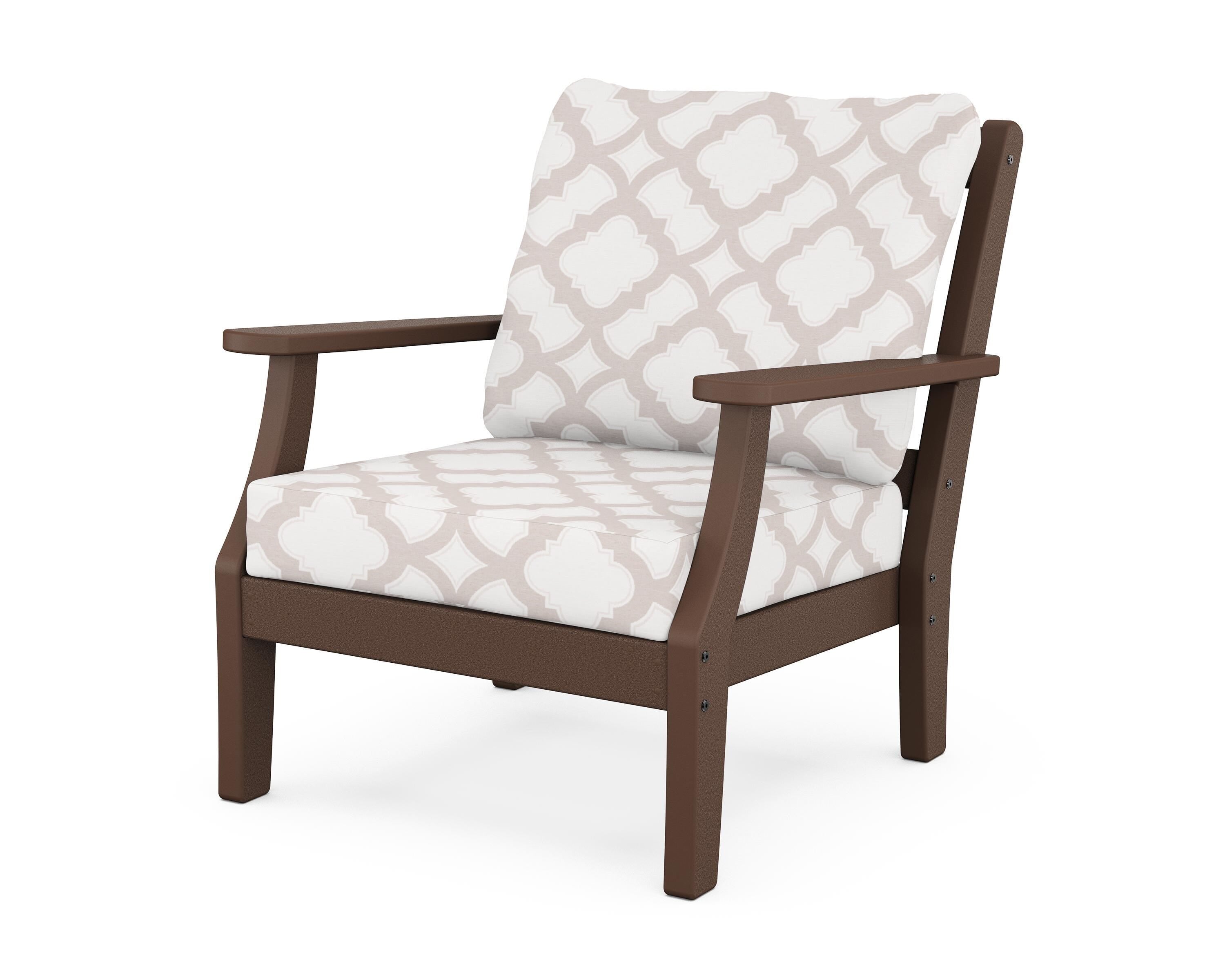 Martha Stewart by POLYWOOD® Chinoiserie Deep Seating Chair in Mahogany / Trellis Dune Burlap
