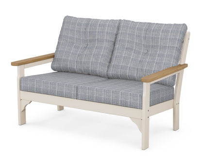 POLYWOOD® Vineyard Deep Seating Loveseat in Sand / Natural / Houndstooth Sky Blue