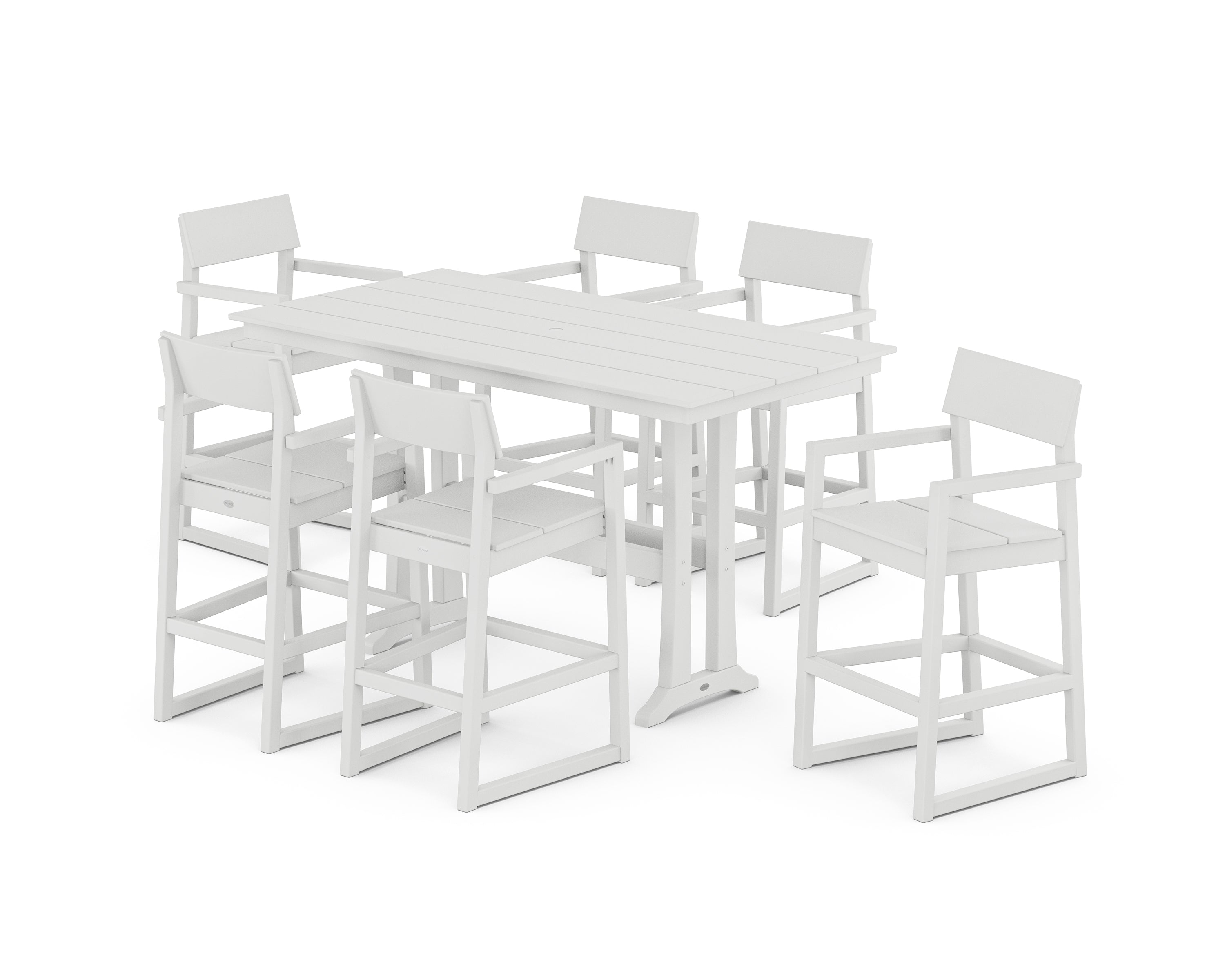 POLYWOOD® EDGE Arm Chair 7-Piece Farmhouse Bar Set with Trestle Legs in White