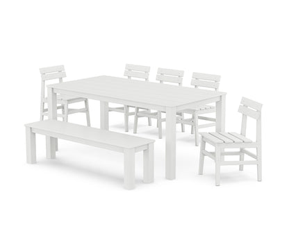 POLYWOOD® Modern Studio Plaza Chair 7-Piece Parsons Dining Set with Bench in White