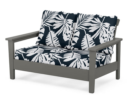 POLYWOOD® Prescott Deep Seating Loveseat in Slate Grey / Leaf Marine Indigo