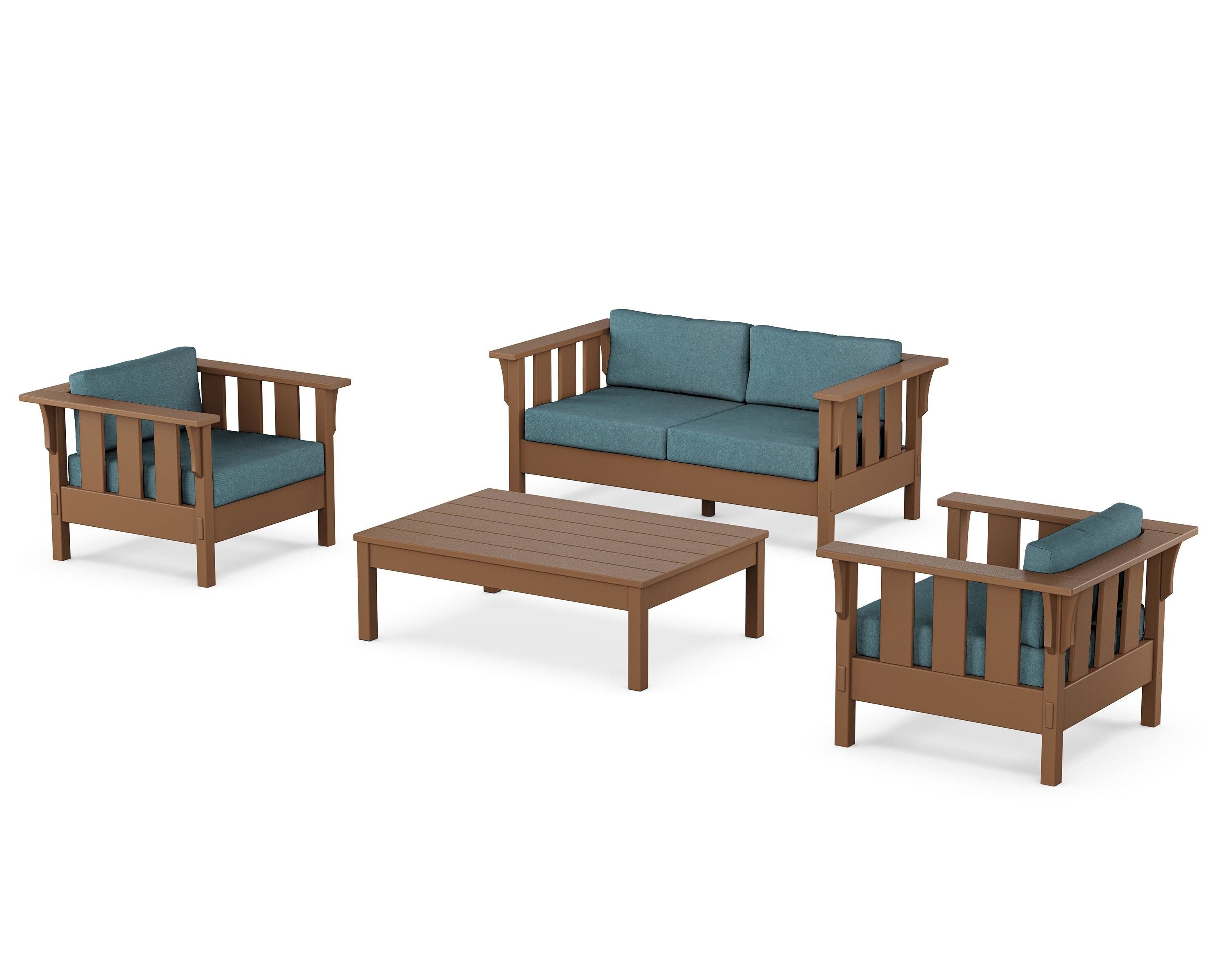 Martha Stewart by POLYWOOD® Acadia 4-Piece Deep Seating Set with Loveseat in Teak / Ocean Teal