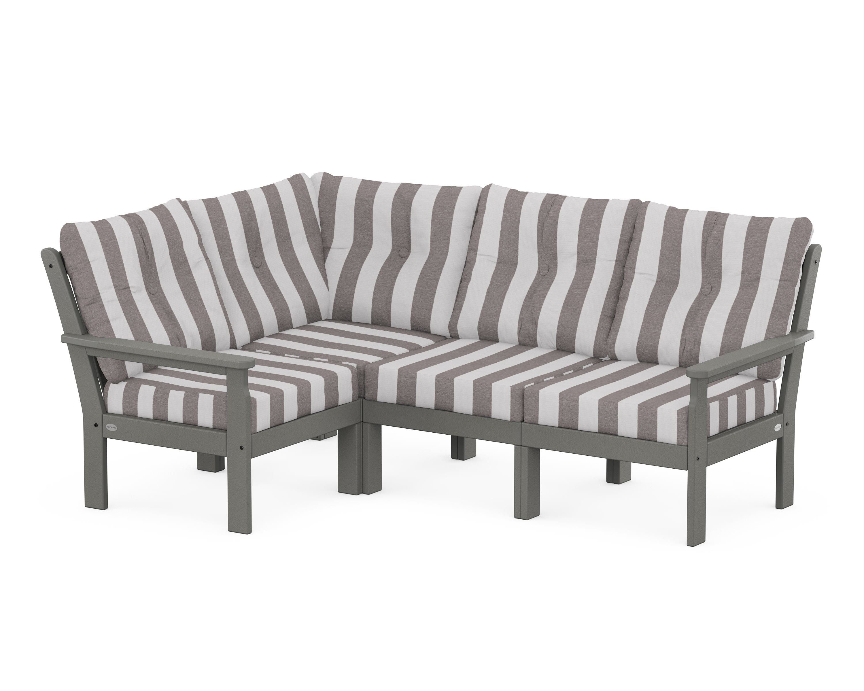 POLYWOOD® Vineyard 4-Piece Sectional in Slate Grey / Cabana Stripe Grey Mist