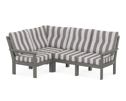 POLYWOOD® Vineyard 4-Piece Sectional in Slate Grey / Cabana Stripe Grey Mist