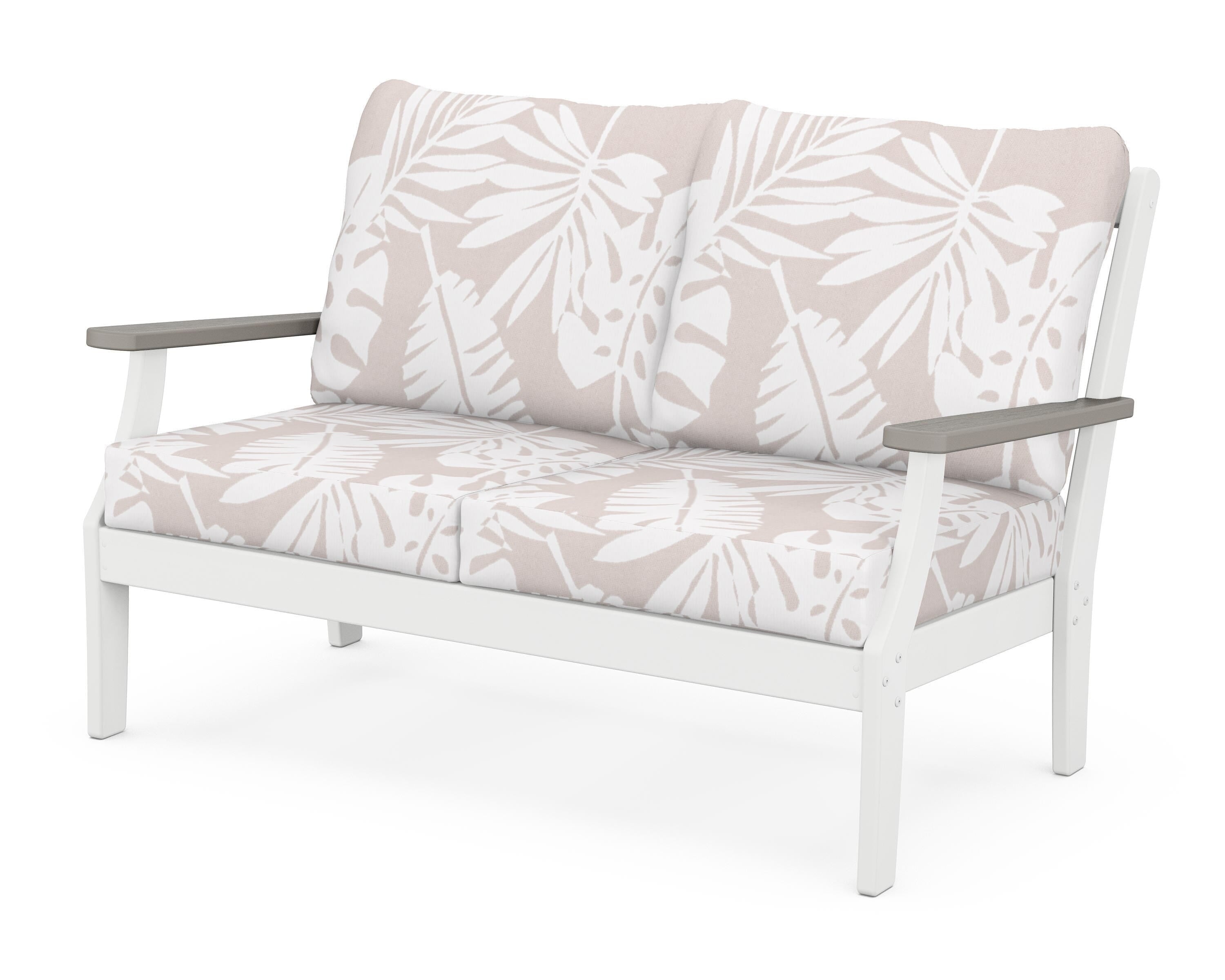 POLYWOOD® Braxton Deep Seating Loveseat in White / Driftwood / Leaf Dune Burlap