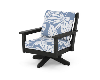 POLYWOOD® Chippendale Deep Seating Swivel Chair in Black / Leaf Sky Blue
