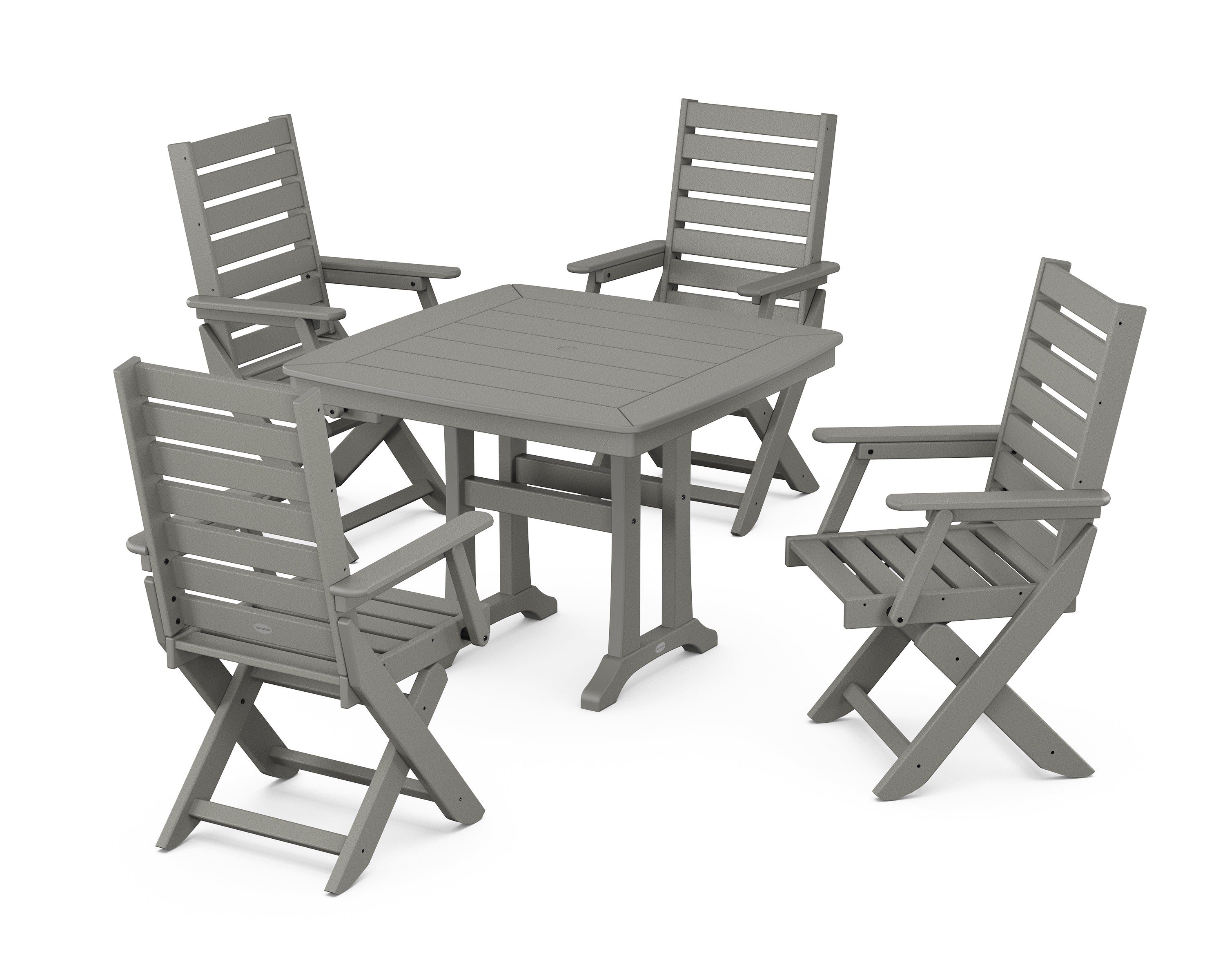 POLYWOOD® Captain Folding Chair 5-Piece Dining Set with Trestle Legs in Slate Grey