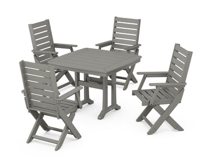 POLYWOOD® Captain Folding Chair 5-Piece Dining Set with Trestle Legs in Slate Grey