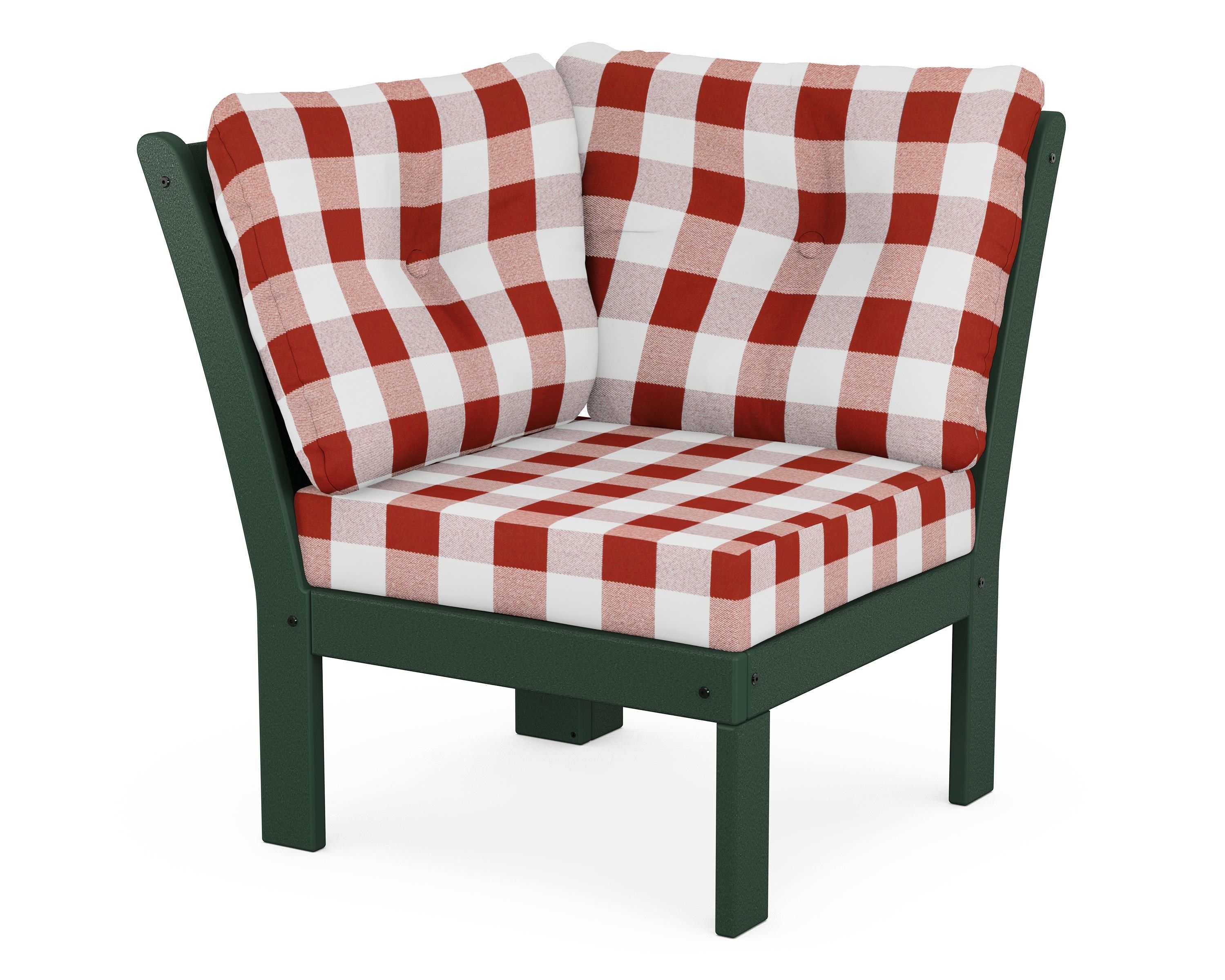POLYWOOD® Vineyard Modular Corner Chair in Green / Buffalo Plaid Crimson