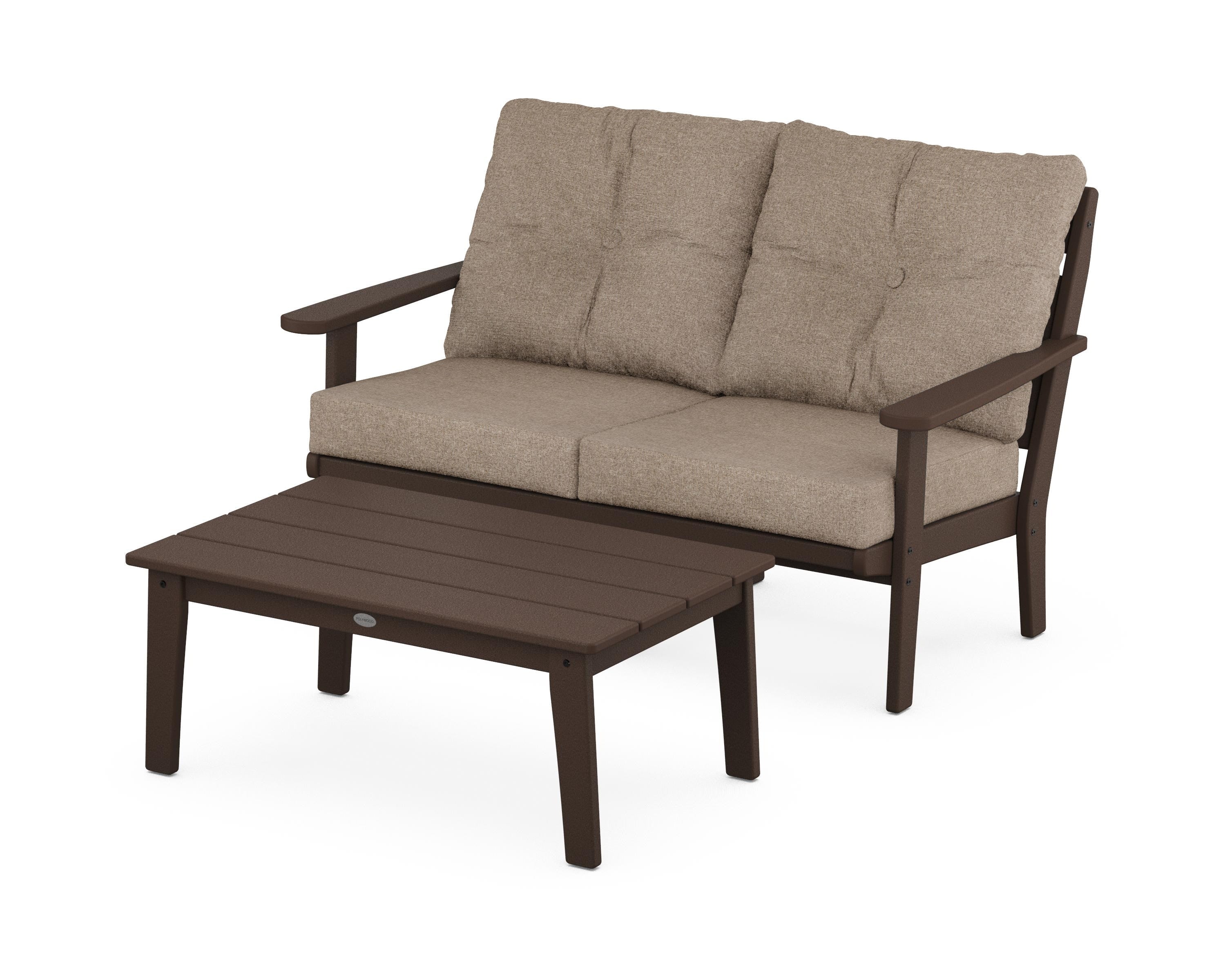 POLYWOOD® Lakeside 2-Piece Lounge Loveseat Set in Mahogany / Spiced Burlap