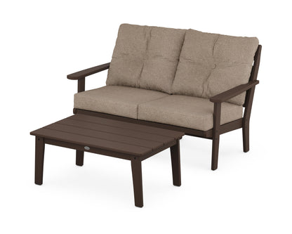 POLYWOOD® Lakeside 2-Piece Lounge Loveseat Set in Mahogany / Spiced Burlap