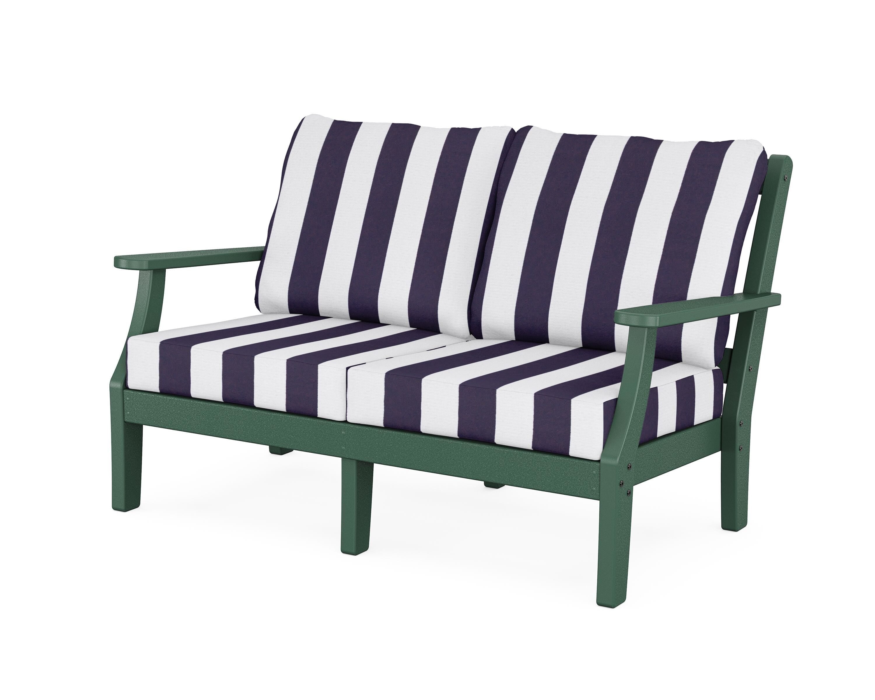 Martha Stewart by POLYWOOD® Chinoiserie Deep Seating Loveseat in Green / Cabana Stripe Navy