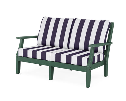 Martha Stewart by POLYWOOD® Chinoiserie Deep Seating Loveseat in Green / Cabana Stripe Navy