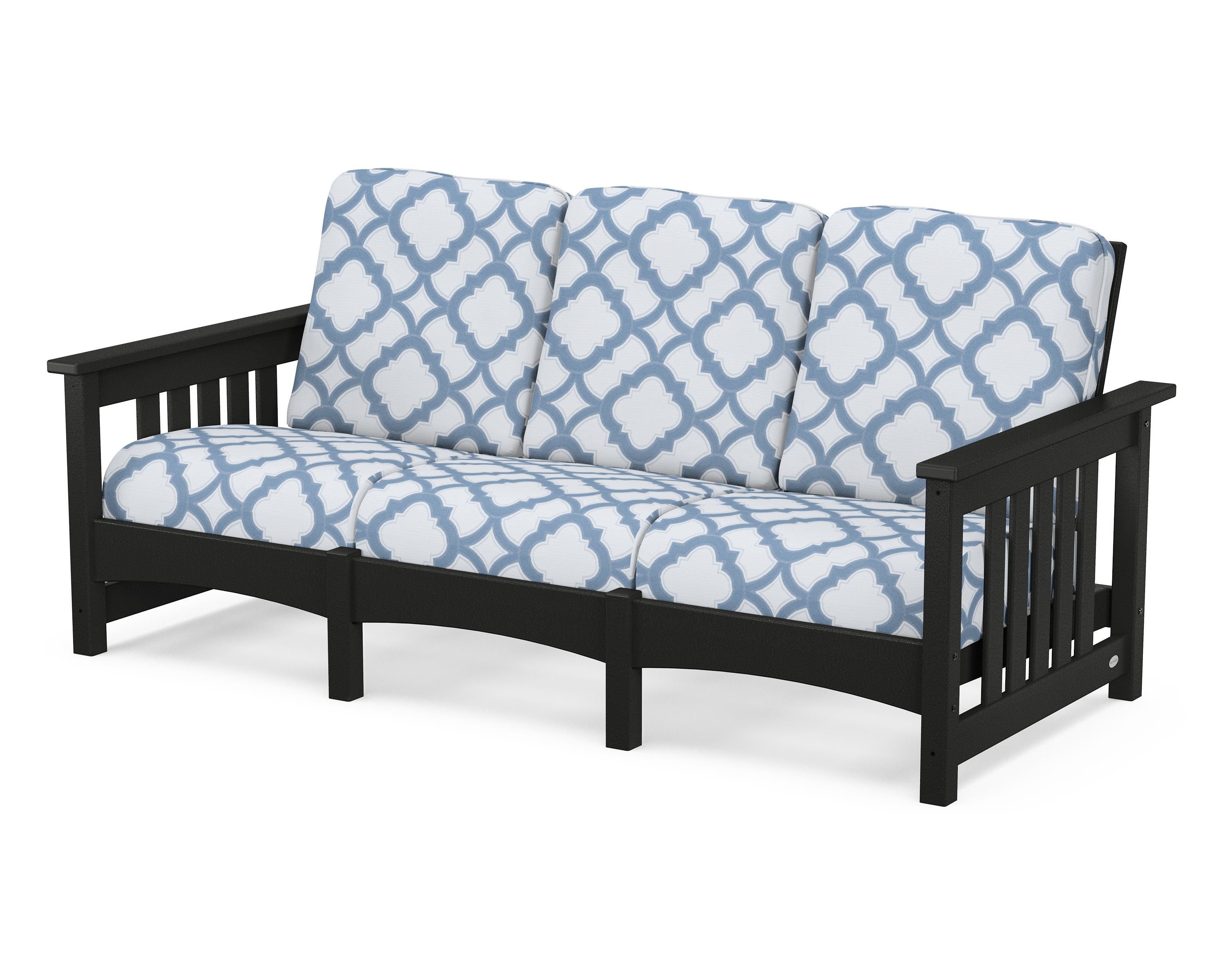 POLYWOOD® Club Mission Sofa in Black / Trellis Sky Blue
