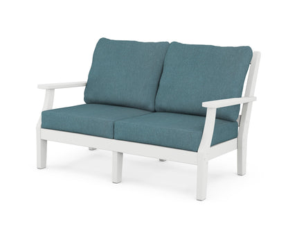 Martha Stewart by POLYWOOD® Chinoiserie Deep Seating Loveseat in White / Ocean Teal