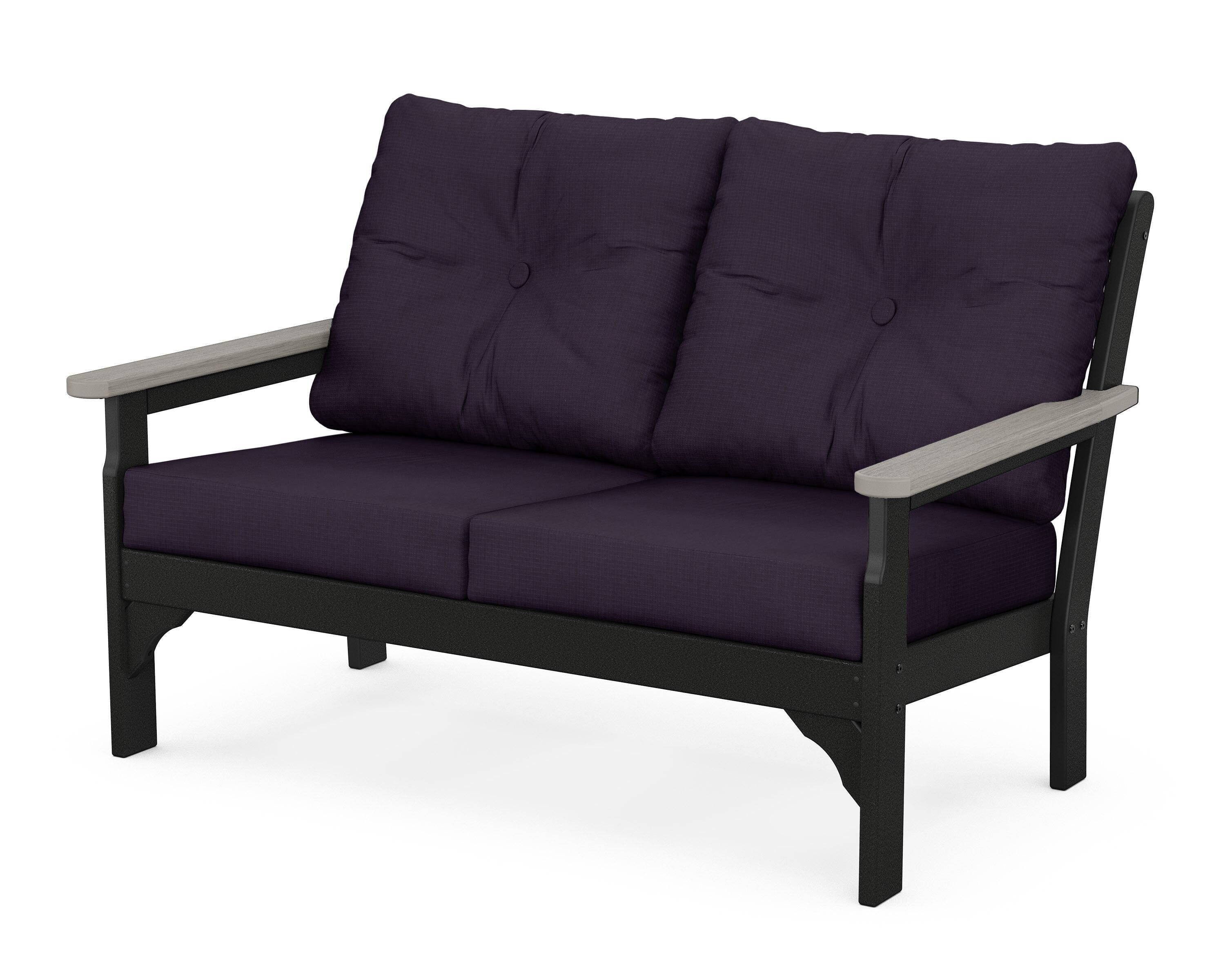 POLYWOOD® Vineyard Deep Seating Loveseat in Black / Driftwood / Navy Linen