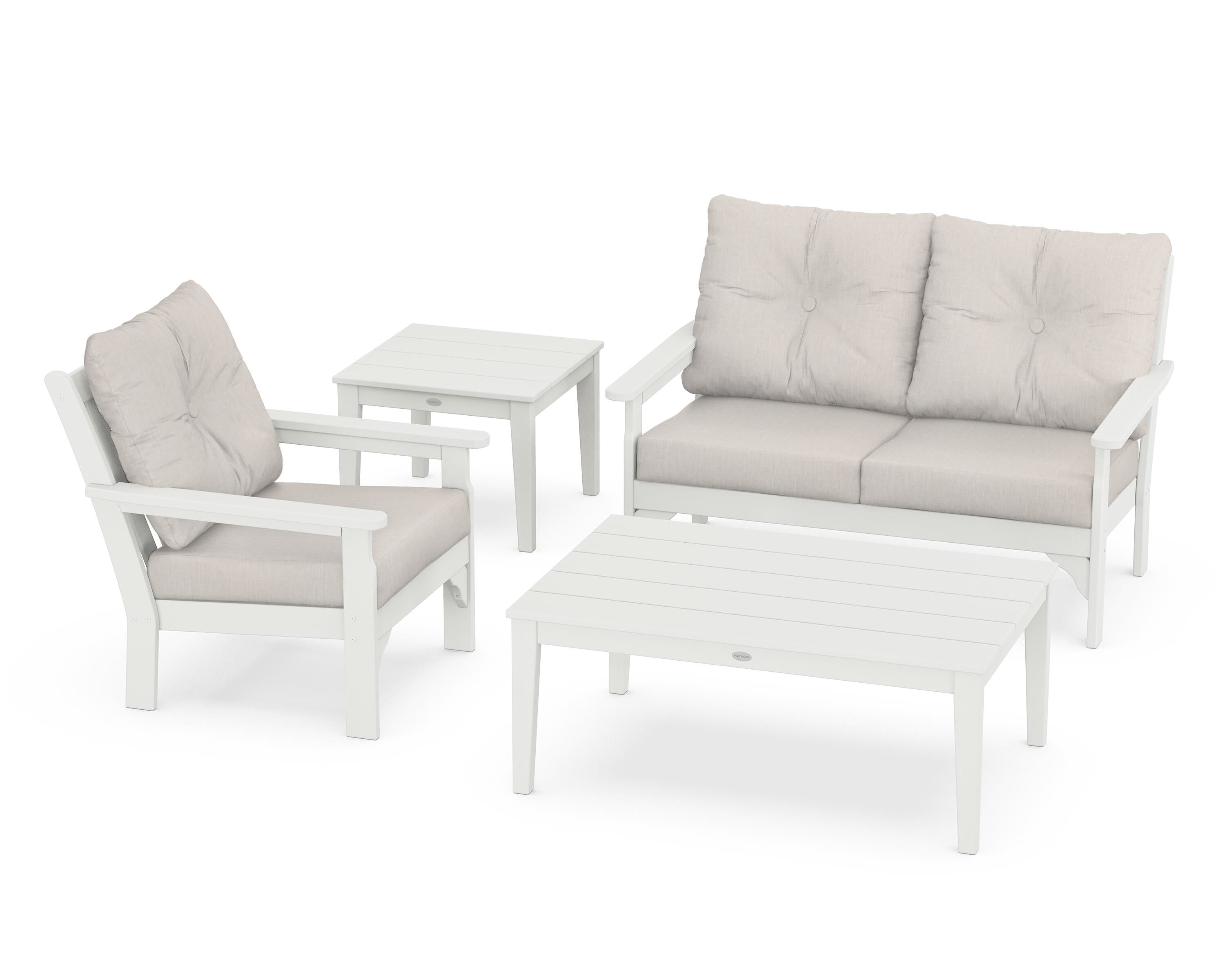 POLYWOOD® Vineyard 4-Piece Deep Seating Set in Vintage White / Cast Ash