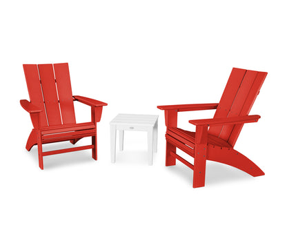 POLYWOOD® Modern 3-Piece Curveback  Adirondack Set in Sunset Red / White