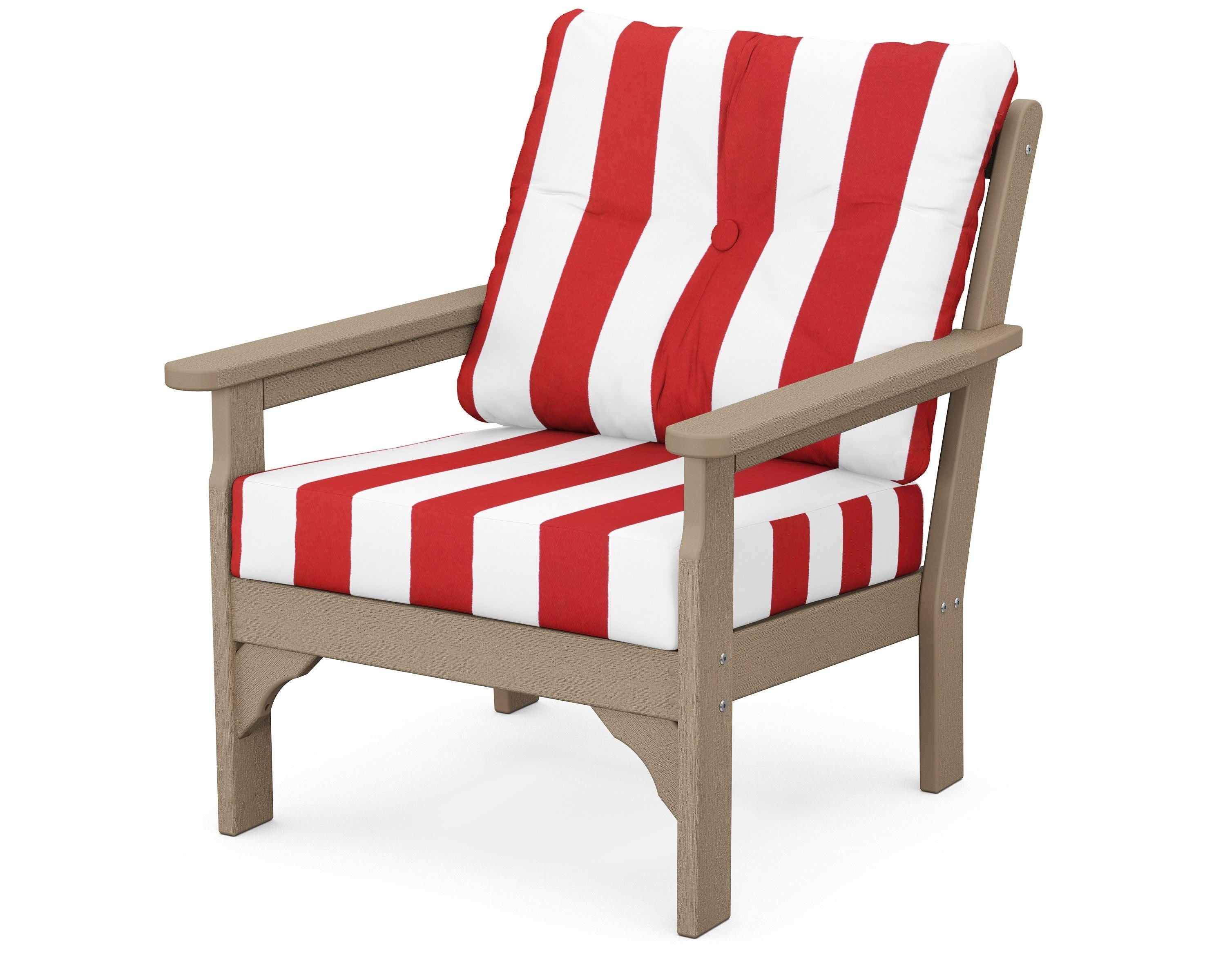 POLYWOOD® Vineyard Deep Seating Chair in Vintage Sahara / Cabana Stripe Crimson