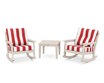 POLYWOOD® Vineyard 3-Piece Deep Seating Rocker Set in Sand / Cabana Stripe Crimson